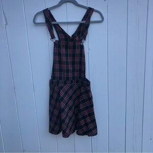 Royal Bones by Daang Plaid Zipper Back Pinafore Overall Mini Dress Small